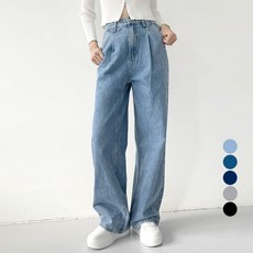 플랜데이 여성용 키작녀 키큰녀 빅사이즈 핀턱 와이드 데님 팬츠 숏