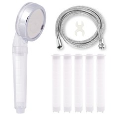 金屬噴板微孔過濾蓮蓬頭+韓國製軟管 2m+替換濾芯 5入組, 1組, 銀色