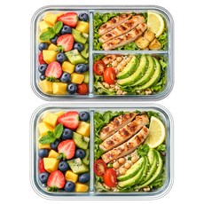 발룬피니 내열유리 나눔 칸막이 밀폐용기, 1세트, 직사각 1040mL 2칸+3칸