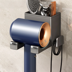 超級工廠 吹風機架 側繞線灰 免打孔設計 浴室收納, 1個