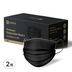 쏘픽 일회용 마스크 대형, 블랙, 2개, 50매입