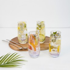 inbloom 居家咖啡館派對 雷射玻璃杯 350ml 4入 + Vent Yummy 長茶匙 2入組, 1套, 單一顏色(玻璃杯), 銀色(茶匙)