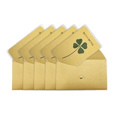 Lucky Symbol 幸運四葉草真花鍍金卡片 + 信封, 混合顏色, 5個