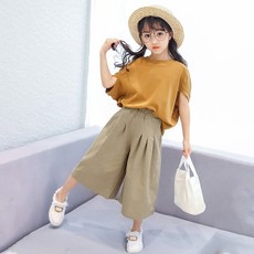 女童蝙蝠袖T恤七分寬褲套裝