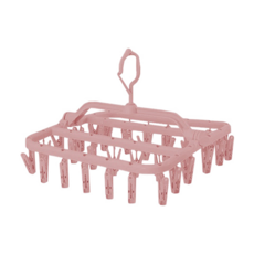 方形多夾晾衣架, 32夾, 可360°旋轉, 防風掛勾設計, 01北歐粉, 32cm x 32cm x 25.5cm