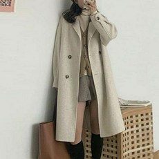 엘쏘 여성용 더블 버튼 레이어드 모직 롱 코트