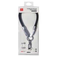 訊迪 極速240W手機頸掛編織傳輸充電線 Type C to Type C 黑色 快速充電, 120cm, 1條