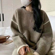 메이첼 여성용 베이직 라운드넥 루즈핏 니트 맨투맨 04017