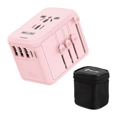 Meliens 海外旅行用萬用轉接頭 粉紅色 ML-OL1 + 專用收納盒, 1個