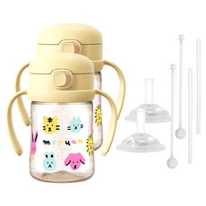 모윰 PPSU 올인원 원터치 빨대컵, 170ml, 2개, 옐로우