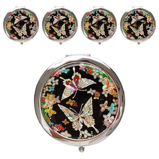 貝殼螺鈿漆器單觸式手拿鏡, 花蝴蝶, 5個