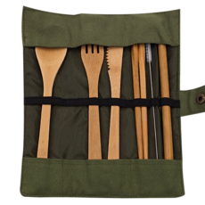 Caldo 卡朵生活 整竹餐具5件組, 墨綠, 1組, 湯匙+叉子+刀子+筷子+吸管