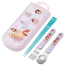 Skater 銀離子兒童餐具三件組, 湯匙 + 叉子 + 筷子 + 收納盒, 迪士尼公主, 1組