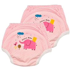 JB DESIGN 嬰幼兒學步尿褲，純棉布，防漏腰布，多層吸水布, L, 大象粉, 2件