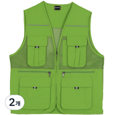 多口袋大網眼嫩綠色背心 UN-B01, 嫩綠色, 2個