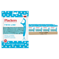 plackers 派樂絲 雙線倍潔亮白牙線棒 清涼薄荷口味, 7.8cm, 75支, 12包