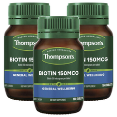Thompson's 生物營養素 每片含生物素150mcg 膳食補充劑, 100顆, 3瓶