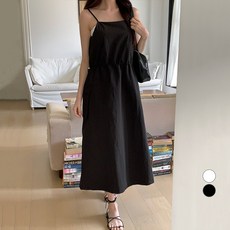 afinar 女款腰部抽繩防皺工裝無袖連身裙, 黑色