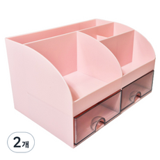 안다미 연필꽂이 서랍형 데스크 오거나이저 미니 수납함, 라이트 핑크, 2개