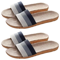 BonBon naturel 男款舒適透氣亞麻居家拖鞋漸層條紋 藍色 耐磨防滑, 2雙, L