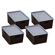 KEYWAY 聯府 博多收納盒 附透明上蓋 5L, 咖啡色, 4個