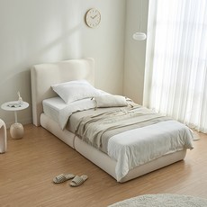 스칸디아 더스테이 호텔 패브릭 헤드형 침대 프레임 + 본넬스프링 매트리스 세트 방문설치, 아이보리