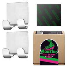 Monster Gel 免鑽孔 304不鏽鋼 衛生刮鬍刀架掛鉤 2入 + 黑色凝膠 1入, 銀色, 1套