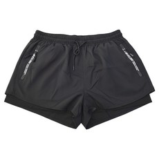 【COMET】雙層寬鬆兩用沙灘游泳褲 彈性速乾 側邊拉鍊口袋, XL, 經典黑