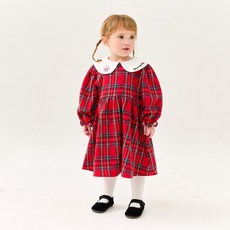 Esther Bunny Little Marron格紋人造貂毛刷毛洋裝