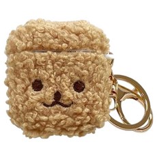 Timo 超Q捲捲毛刺繡 AirPods耳機保護套，附掛勾 隨身便攜, 棕色, 1個