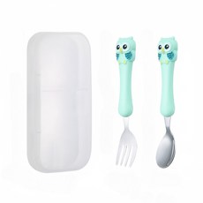 티리티티 부엉이 식기 세트, 그린, 1개, 스푼 + 포크 + 케이스