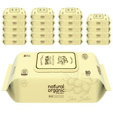 네츄럴오가닉 엠보싱 아기 물티슈 캡형 시어버터, 60g, 80매, 20개
