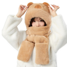 Kifofo 寒冬滑雪板滑雪防寒帽 + 圍巾 + 手套一體式套裝, 卡其色, 1個