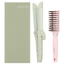 VODANA Pro Salon 2 合 1 直發器 + Bent & Don 髮刷套組, VCS22SMG + VA20BDPK, 混色綠(捲髮棒)+粉色(梳子)