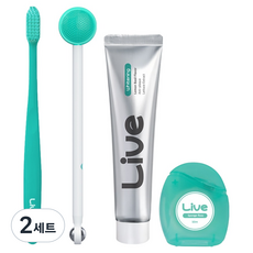 Live orals 口腔清潔 旅行便攜式超細毛牙刷 薄荷 + 舌苔清潔器 + 牙線 + 美白牙膏組合, 2套