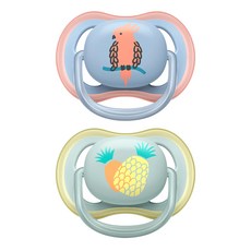 PHILIPS 飛利浦 AVENT 新安怡 Ultra Air 動物圖案安撫奶嘴組, 鸚鵡 + 鳳梨, 0~6個月, 1組