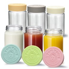 mir Hexa Yum Yum 矽膠蓋 + Ecozen Tritan 嬰兒副食品密封容器 200ml 6件組, 混色, 1組