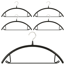 上手家居 加厚耐用多功能半圓防滑無痕衣架 Set 5 42x20cm 不鏽鋼 PVC, 黑色, 1組