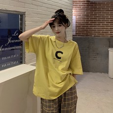 Elsso 女款ABC字母印花寬鬆版短袖T恤