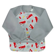 green sprouts 小綠芽 長袖圍兜兜 100%聚酯纖維+聚氨酯塗層, 消防車 灰色, 1件, 1件