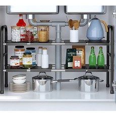 길이조절 선반 하부 정리 싱크대 8패널, 블랙, 1개, 2단