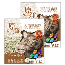 原淨 高效天然豆腐砂 原味 6.5L 2袋 強效除臭 可沖馬桶, 2.6kg, 2包