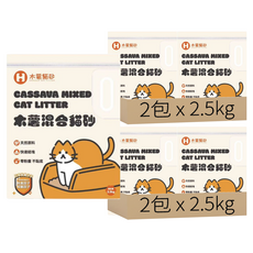 H木薯混和貓砂 6L, 2.5kg, 4包, 無香