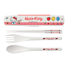 Sanrio 三麗鷗 Hello Kitty 凱蒂貓 隨行餐具組, 氣球, 湯匙 + 筷子 + 叉子 + 收納盒, 1組