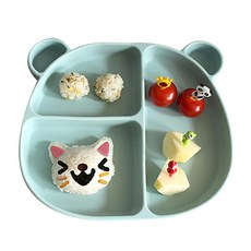 Kitchen9 小熊造型矽膠吸盤式餐盤, 薄荷綠, 1入