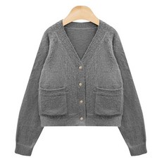 뜨개진 여성용 루즈핏 울 기모 포켓 브이넥 니트 헤메라 가디건