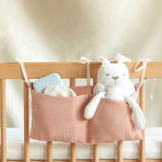 日系嬰兒床邊收納棉紗掛袋 粉色, 38 x 18cm