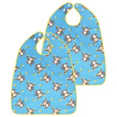 Derhappy 成人防水猴子香蕉圖案鈕扣式圍兜, 天空藍, 2個