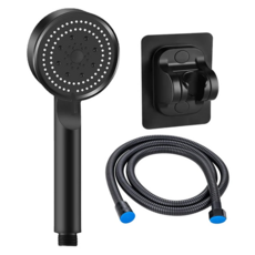 加強版五檔增壓蓮蓬頭3件組 便捷增壓 矽膠出水孔 通用接口設計, 黑色, 1組