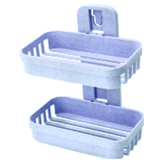 小麥壁掛雙層肥皂盒 壁掛式瀝水 免釘免鑽 ABS材質, 藍色, 2個